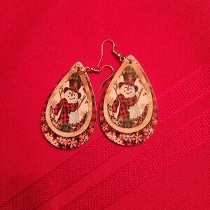 Snowman Earrings - Red and Brown